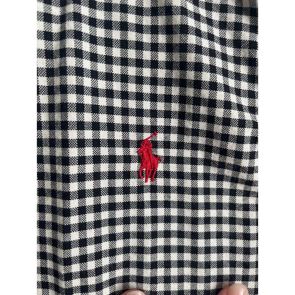 Ralph Lauren Kids M 10-12 Black White Gingham Check Button Down Shirt Preppy